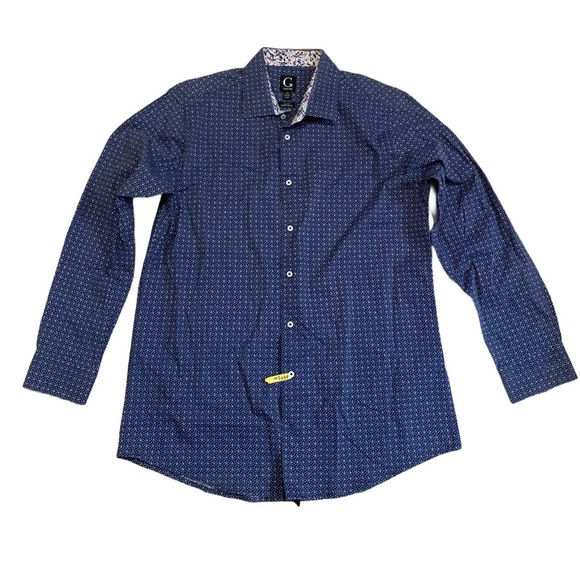 Grafton Men's Slim Fit Dress Shirt - Blue Micro Dot with Paisley Contrast- L - Picture 1 of 5